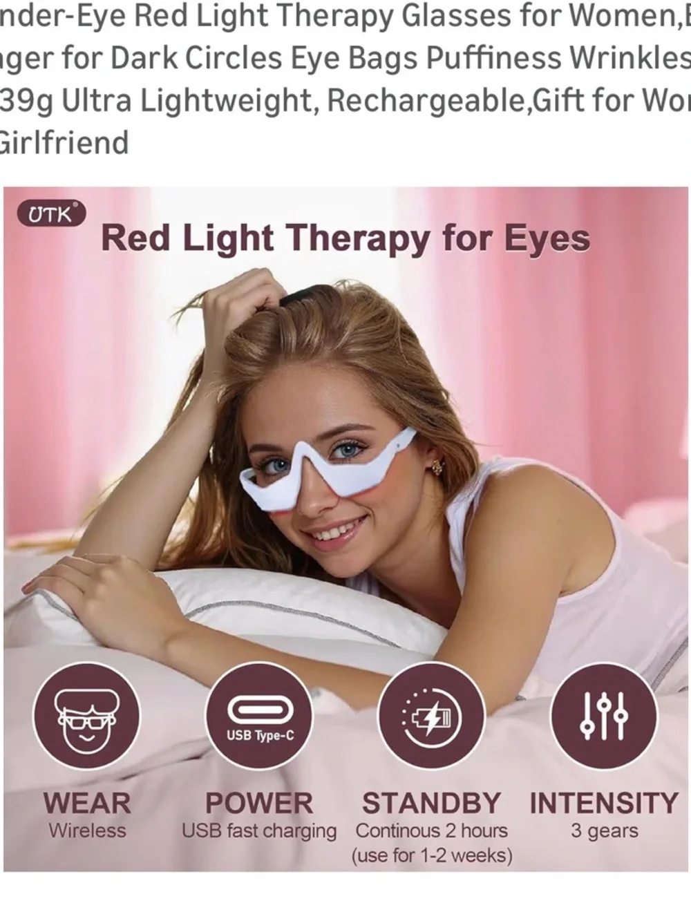 NWT White Red-Light Under-Eye Therapy Glasses – Rechargeable Eye Care
